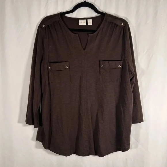 Chico's Tops - Chico's Blouse Women's XL Brown Vneck Long Sleeve Cotton Modal Lightweight